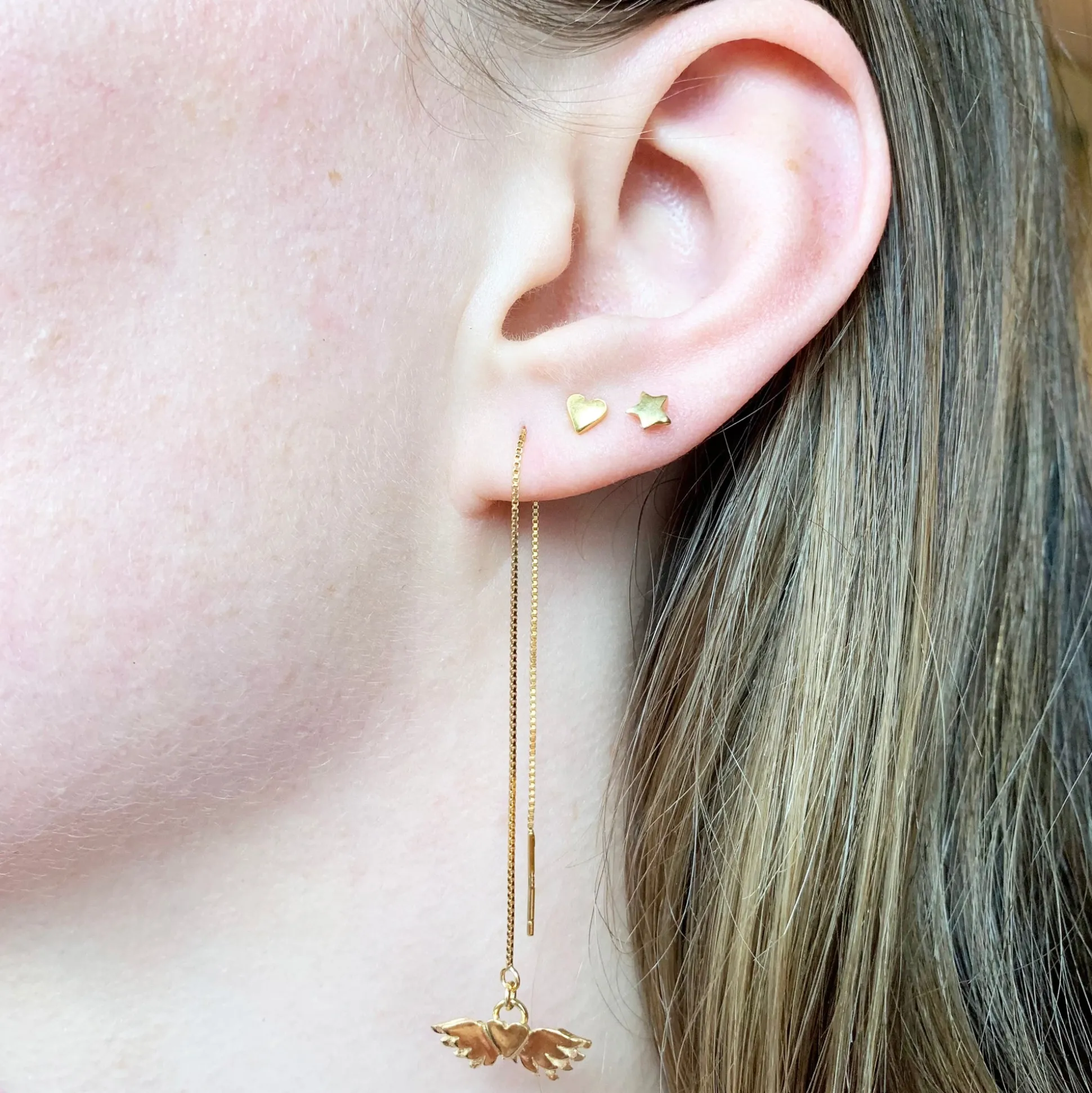 Winged Heart Thread Through Earrings