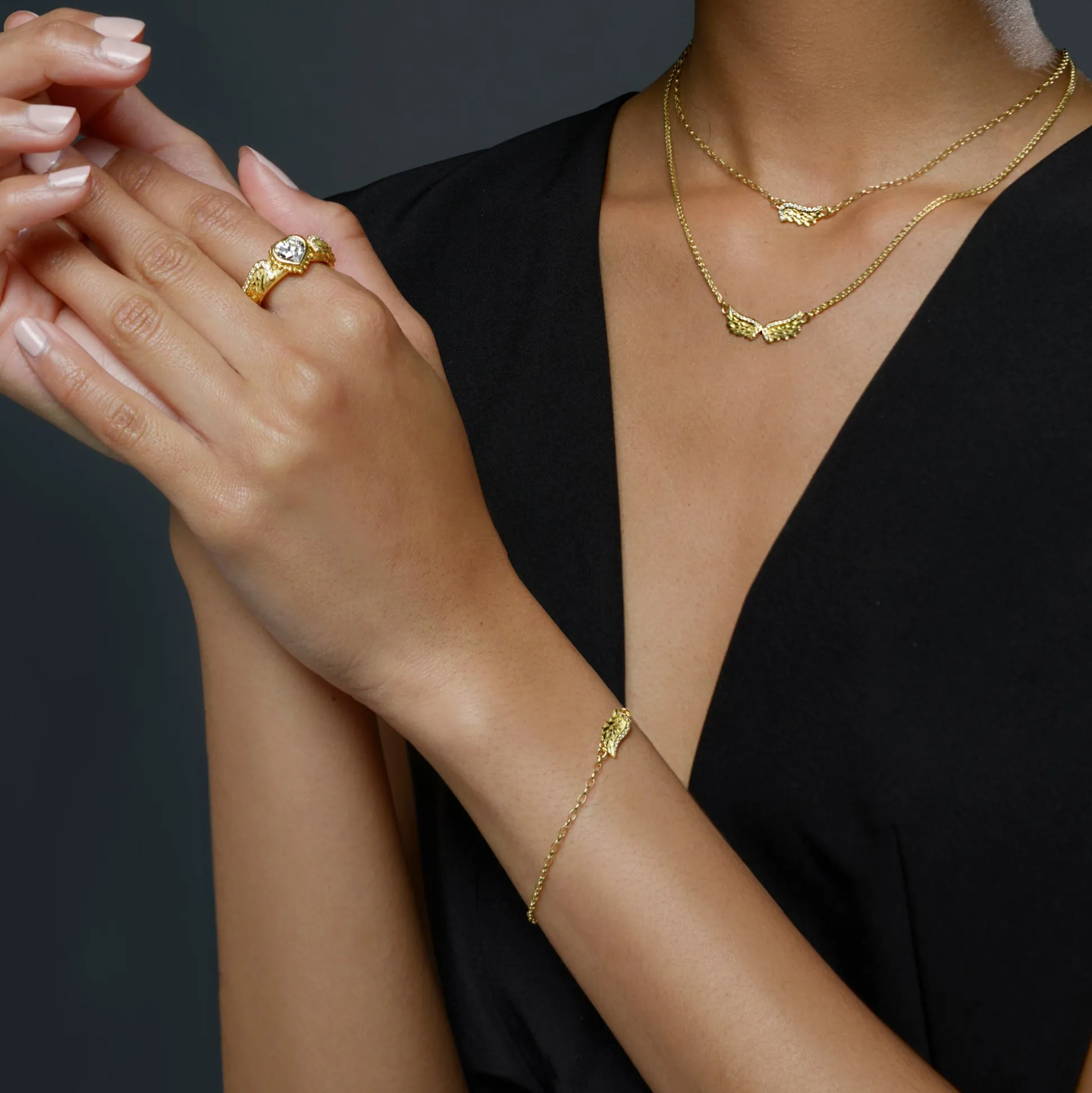 Yellow Gold Diamond Venetian Wing Necklace